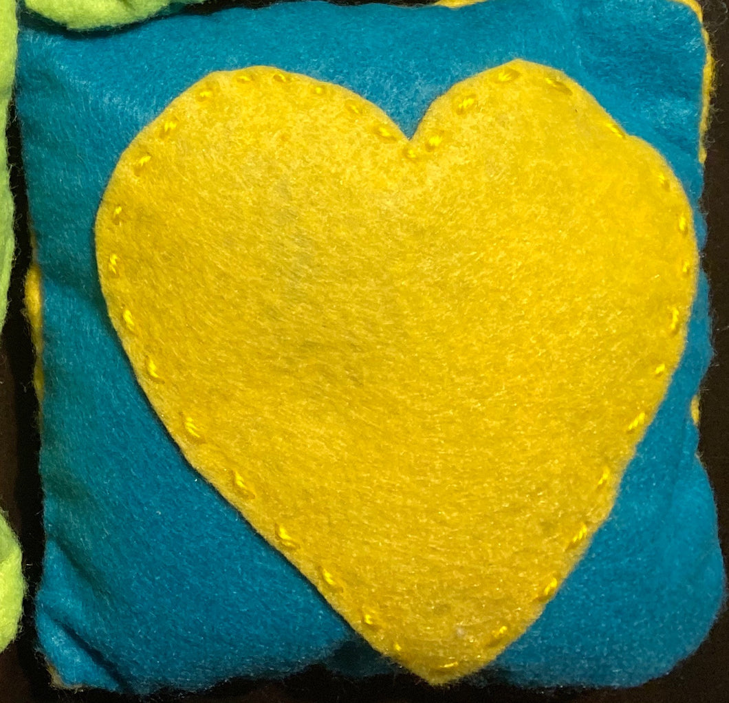 Felt Yellow Heart on blue Pillow