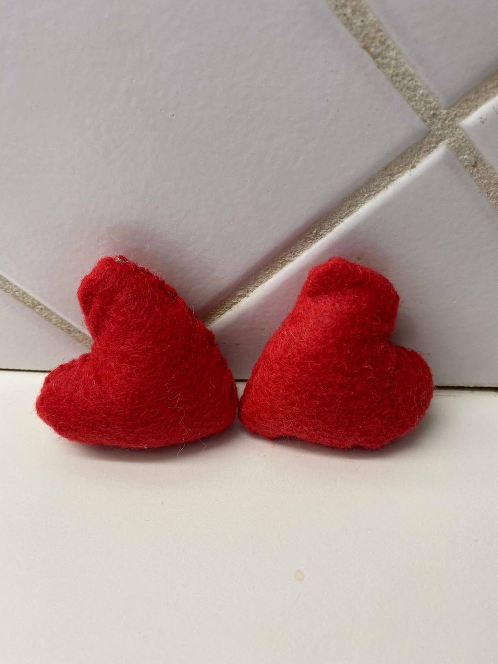 Two Red Felt Hearts