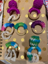 Load image into Gallery viewer, Wooden crocheted teethers and rattles