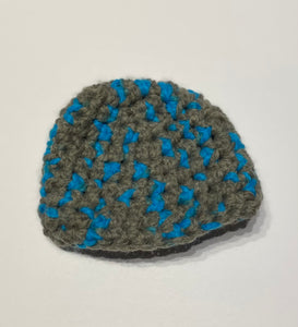 Wool grey and blue baby hat