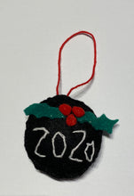 Load image into Gallery viewer, Felt ornament - 2020 black bulb with holly